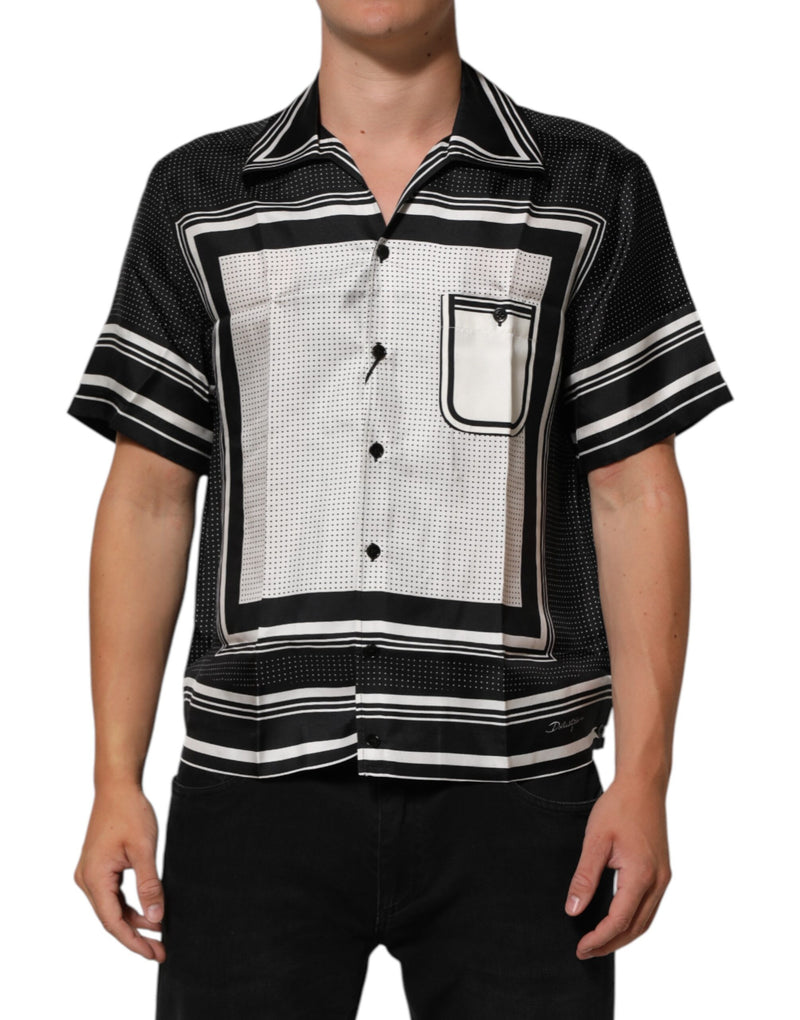 Black White StripeDot Print Casual Polo Shirt-Dolce & Gabbana-LabelTerrace.com