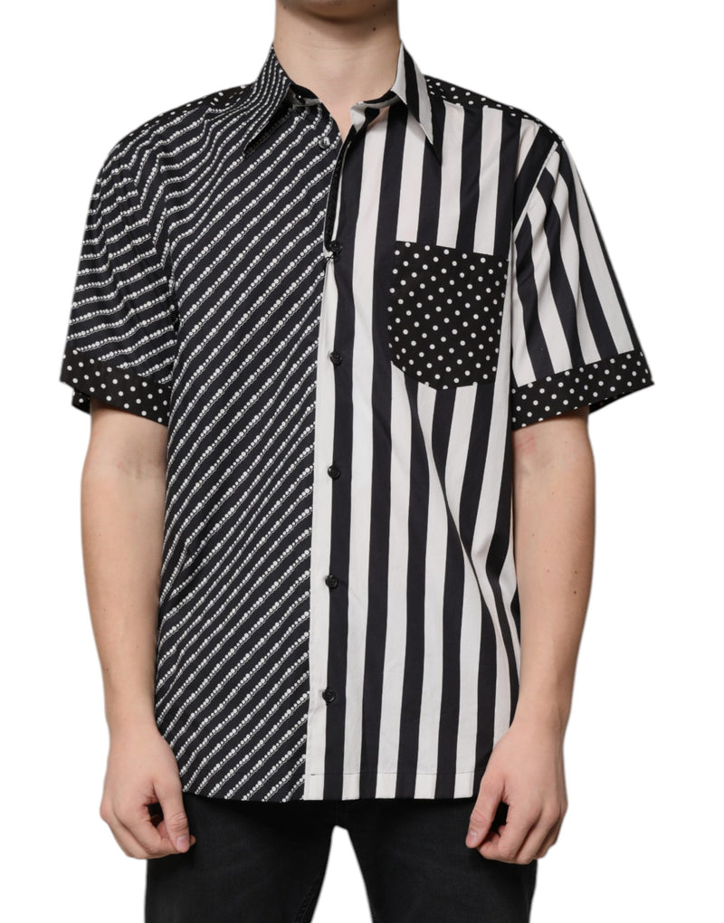 Black White Striped Button Down Casual Shirt-Dolce & Gabbana-LabelTerrace.com