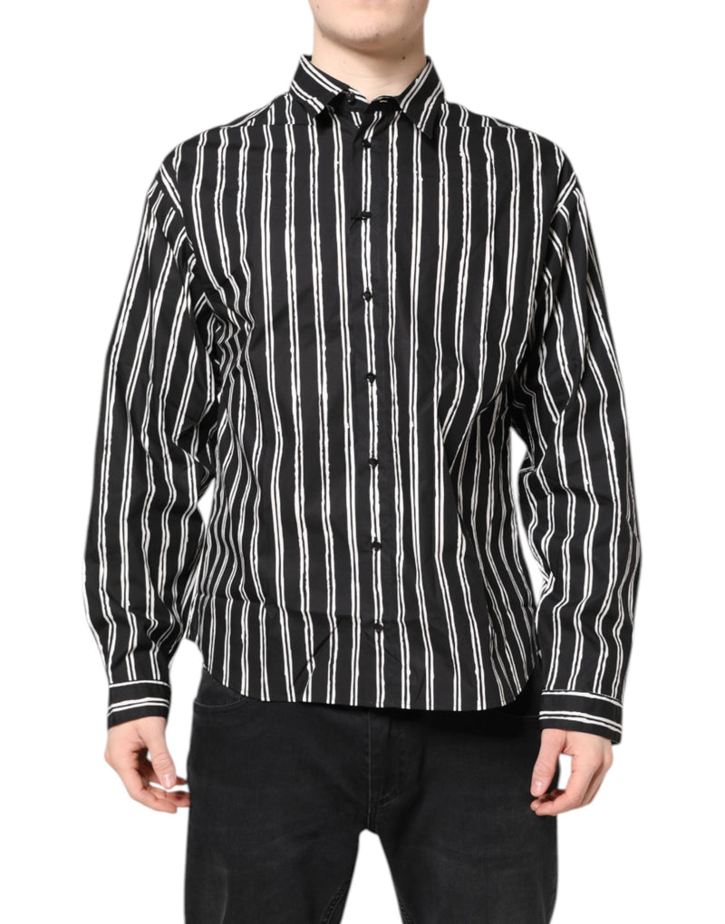 Black White Striped Cotton Dress Shirt-Dolce & Gabbana-LabelTerrace.com