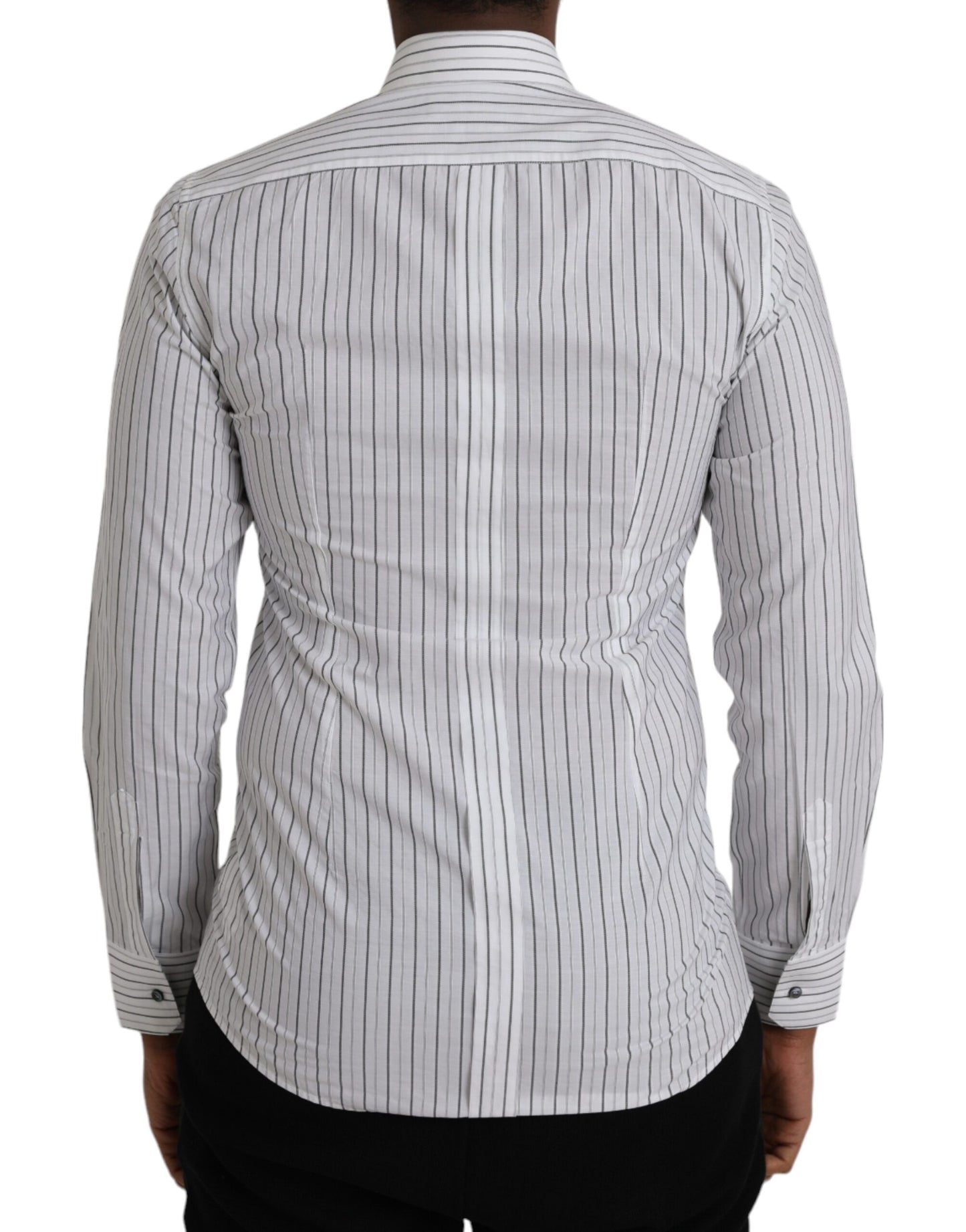 Black White Striped Formal Dress GOLD Shirt-Dolce & Gabbana-LabelTerrace.com