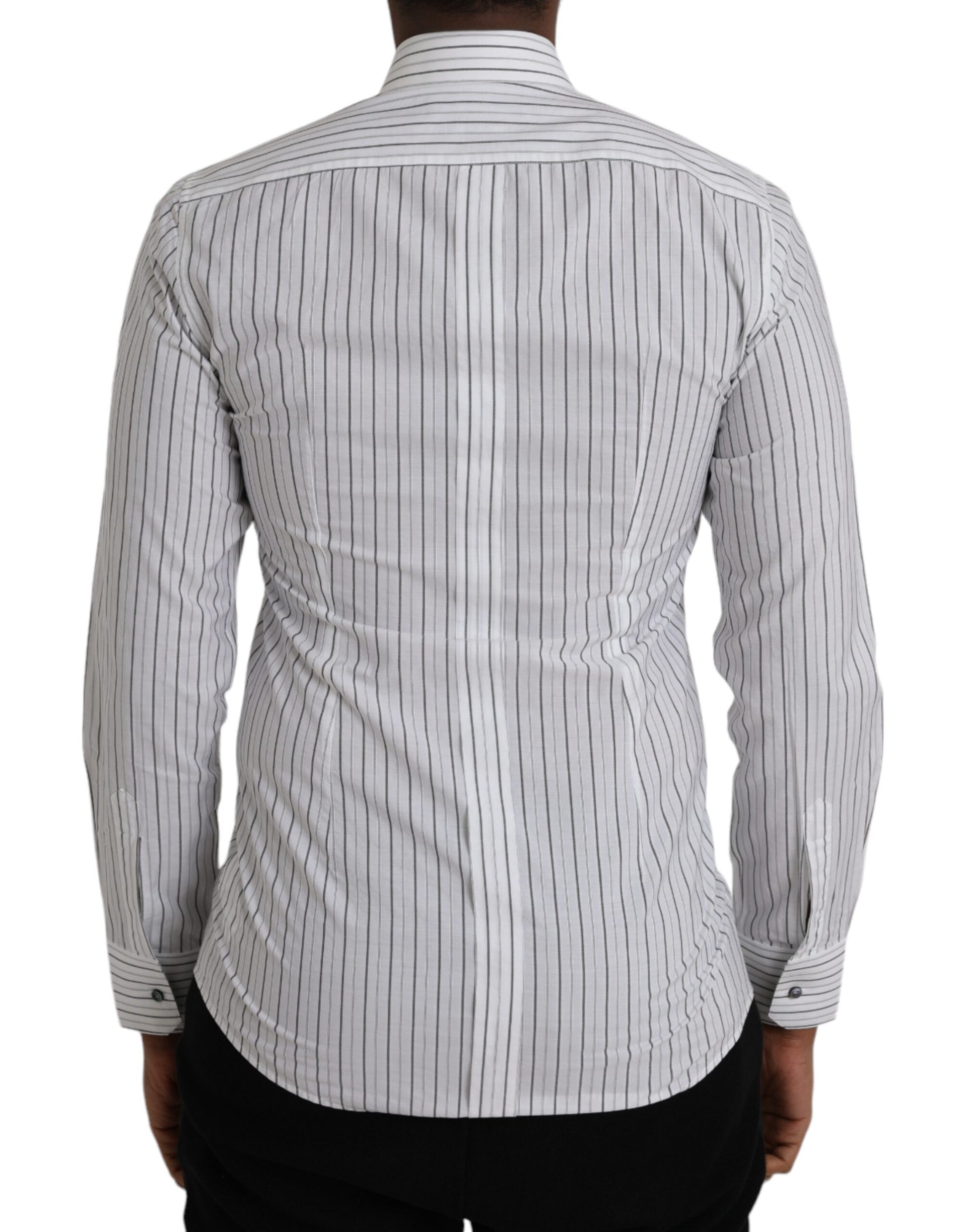 Black White Striped Formal Dress GOLD Shirt-Dolce & Gabbana-LabelTerrace.com