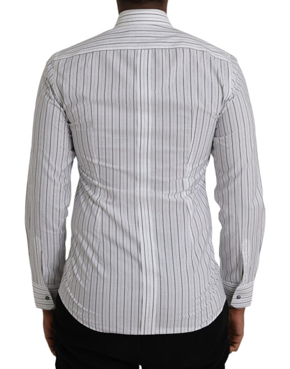 Black White Striped Formal Dress GOLD Shirt-Dolce & Gabbana-LabelTerrace.com