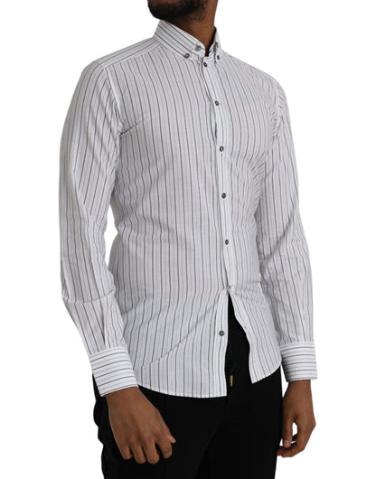 Black White Striped Formal Dress GOLD Shirt-Dolce & Gabbana-LabelTerrace.com