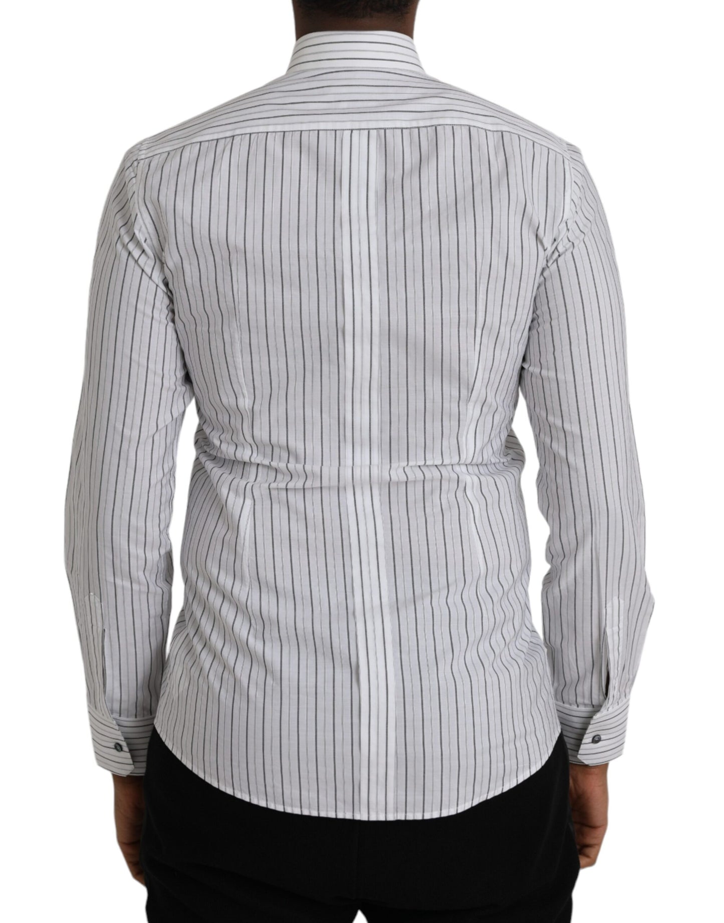 Black White Striped Formal Dress GOLD Shirt-Dolce & Gabbana-LabelTerrace.com