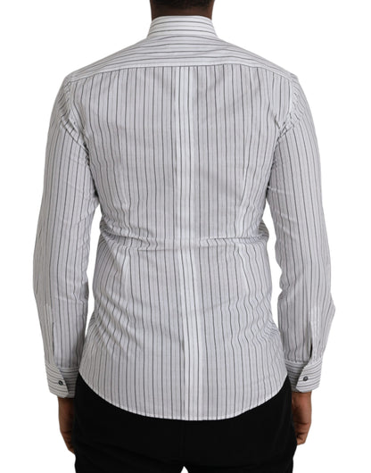 Black White Striped Formal Dress GOLD Shirt-Dolce & Gabbana-LabelTerrace.com