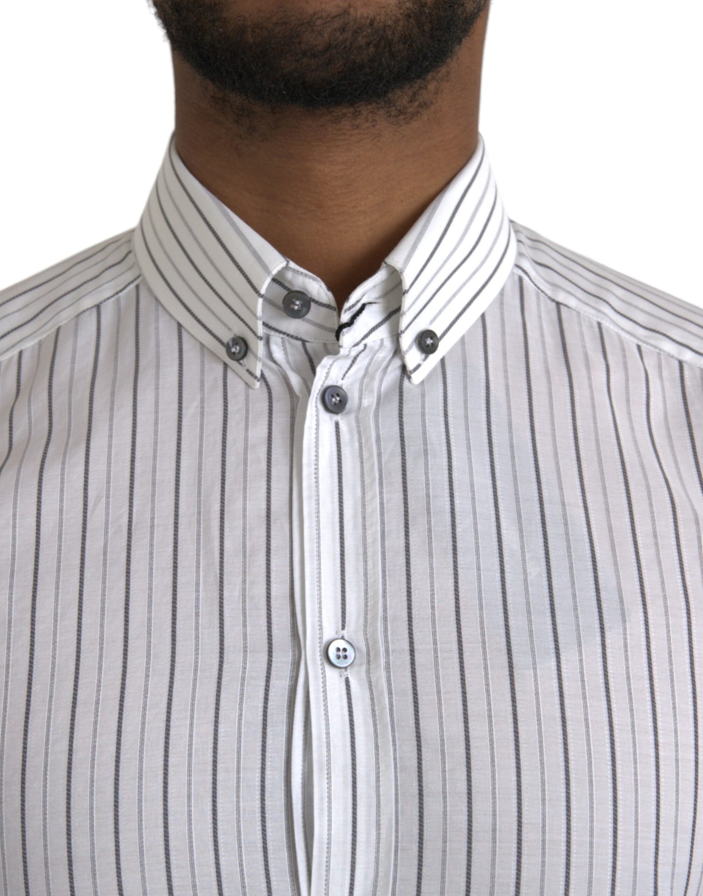 Black White Striped Formal Dress GOLD Shirt-Dolce & Gabbana-LabelTerrace.com