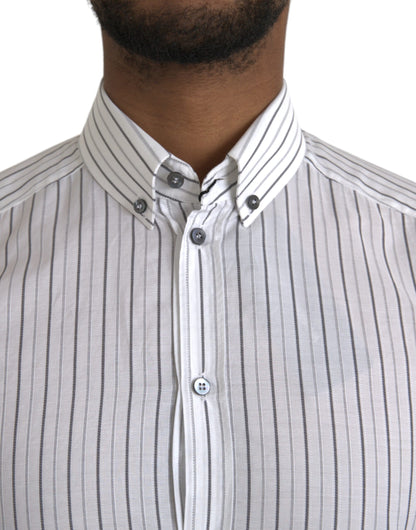 Black White Striped Formal Dress GOLD Shirt-Dolce & Gabbana-LabelTerrace.com