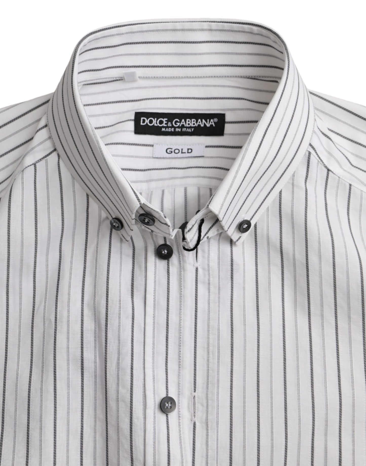 Black White Striped Formal Dress GOLD Shirt-Dolce & Gabbana-LabelTerrace.com