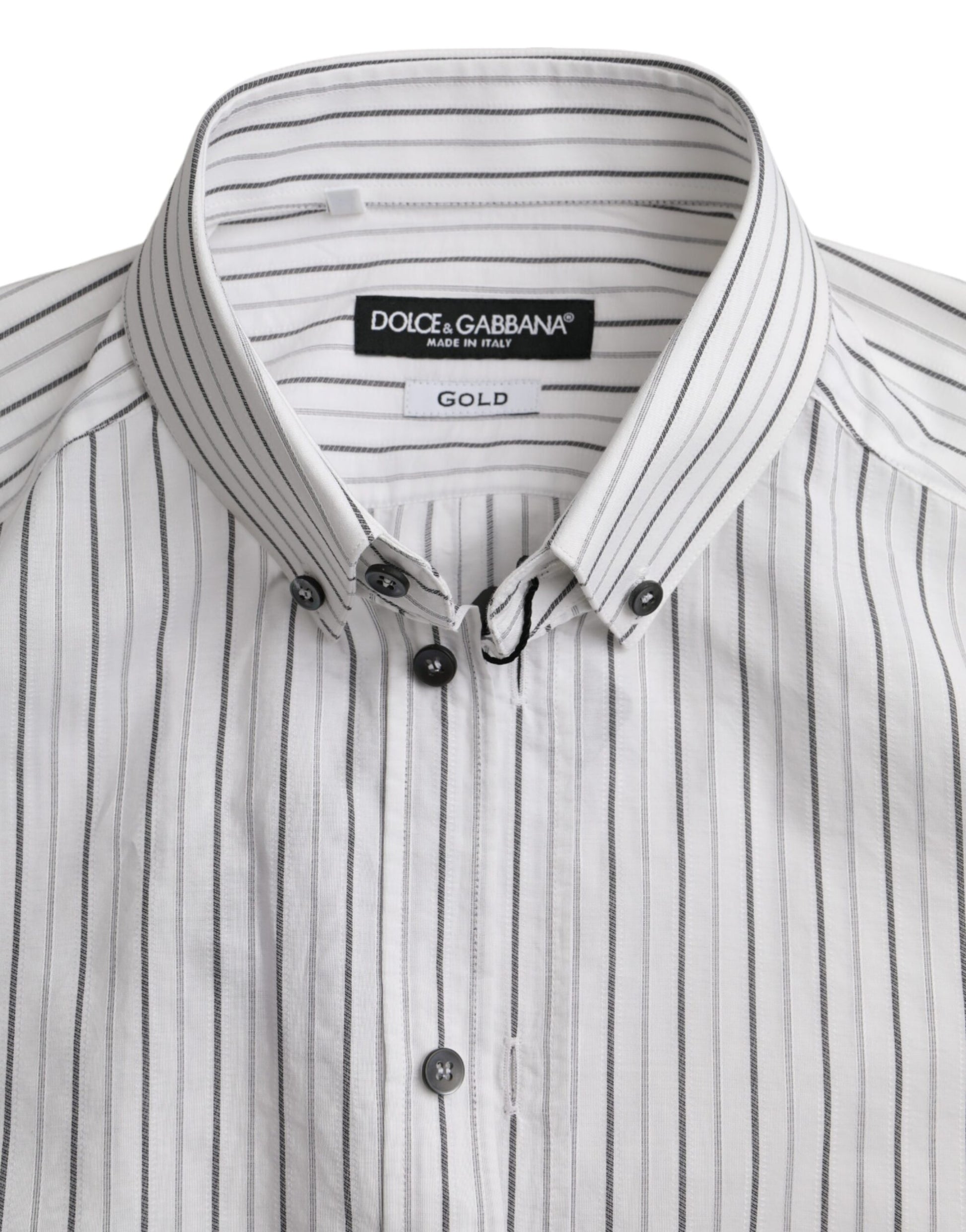 Black White Striped Formal Dress GOLD Shirt-Dolce & Gabbana-LabelTerrace.com
