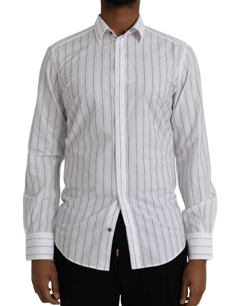 Black White Striped Formal Dress GOLD Shirt-Dolce & Gabbana-LabelTerrace.com