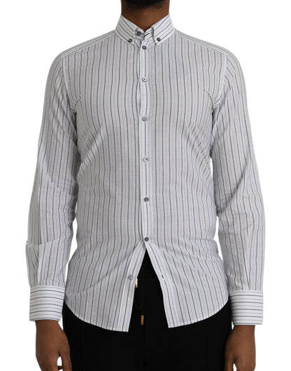 Black White Striped Formal Dress GOLD Shirt-Dolce & Gabbana-LabelTerrace.com