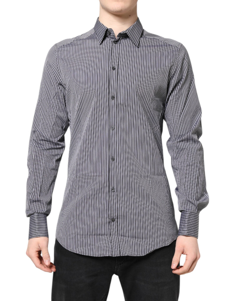 Black White Striped GOLD Formal Dress Shirt-Dolce & Gabbana-LabelTerrace.com