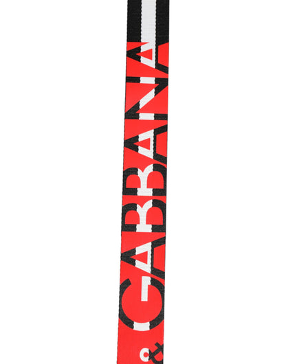 Black White Striped Logo Metal Buckle Belt