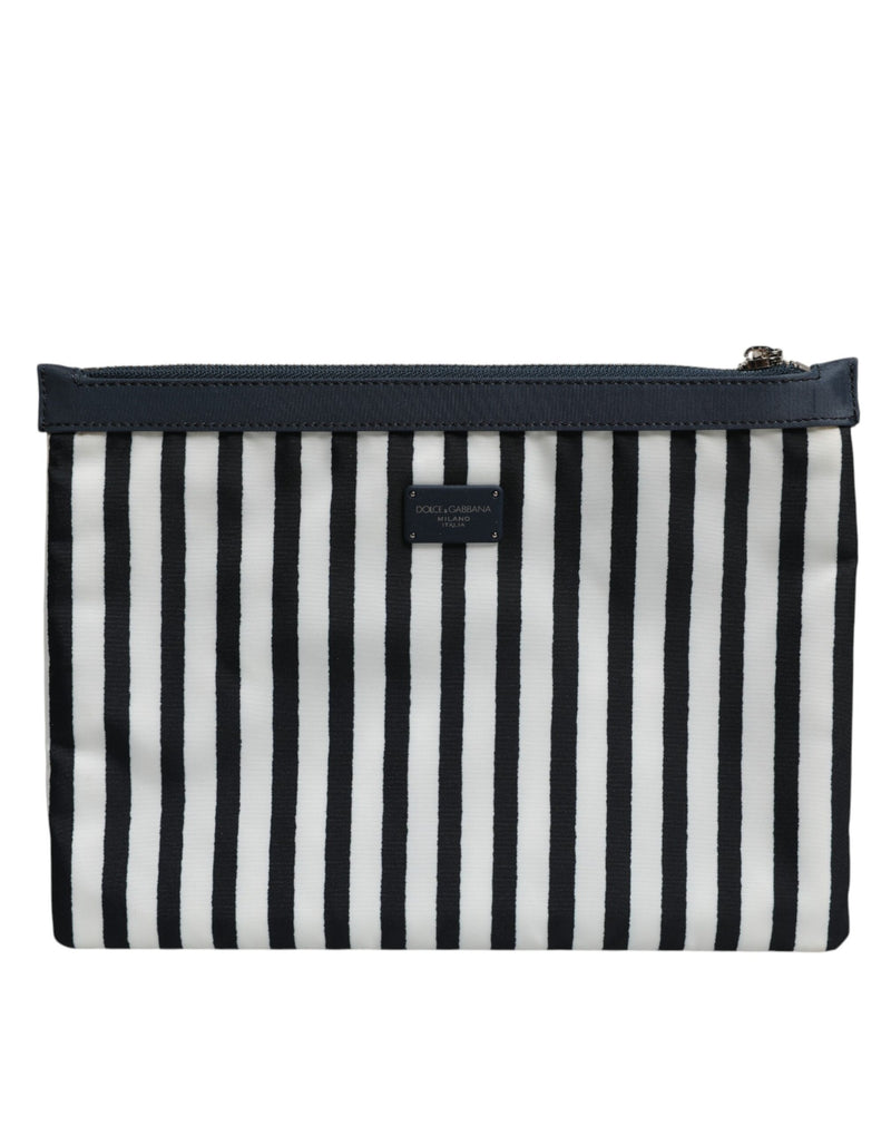 Black White Striped Logo Plaque Clutch Borse Pouch Bag-Dolce & Gabbana-LabelTerrace.com