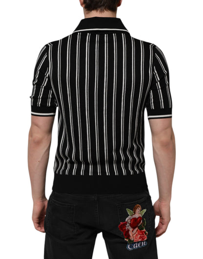 Black White Stripes Collared Polo T-shirt-Dolce & Gabbana-LabelTerrace.com