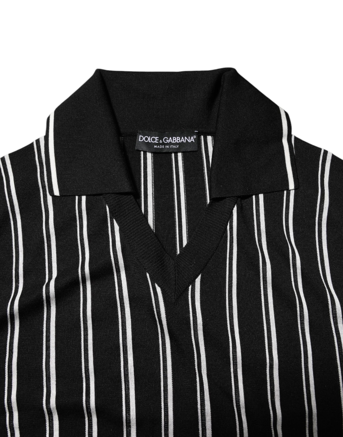 Black White Stripes Collared Polo T-shirt-Dolce & Gabbana-LabelTerrace.com