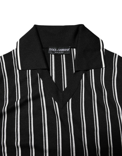 Black White Stripes Collared Polo T-shirt-Dolce & Gabbana-LabelTerrace.com