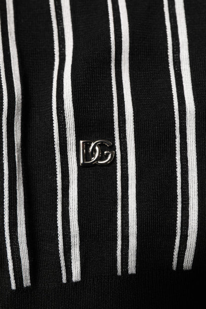 Black White Stripes Collared Polo T-shirt-Dolce & Gabbana-LabelTerrace.com