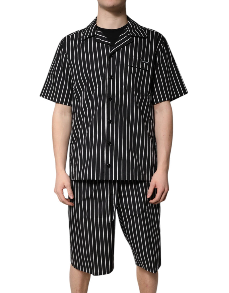 Black White Stripes Cotton Men Pajama Set Sleepwear-Dolce & Gabbana-LabelTerrace.com