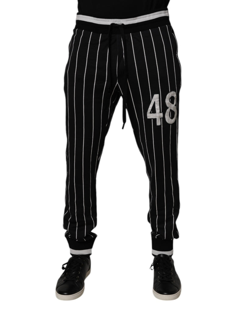Black White Stripes Jogger Sweatpants Pants-Dolce & Gabbana-LabelTerrace.com