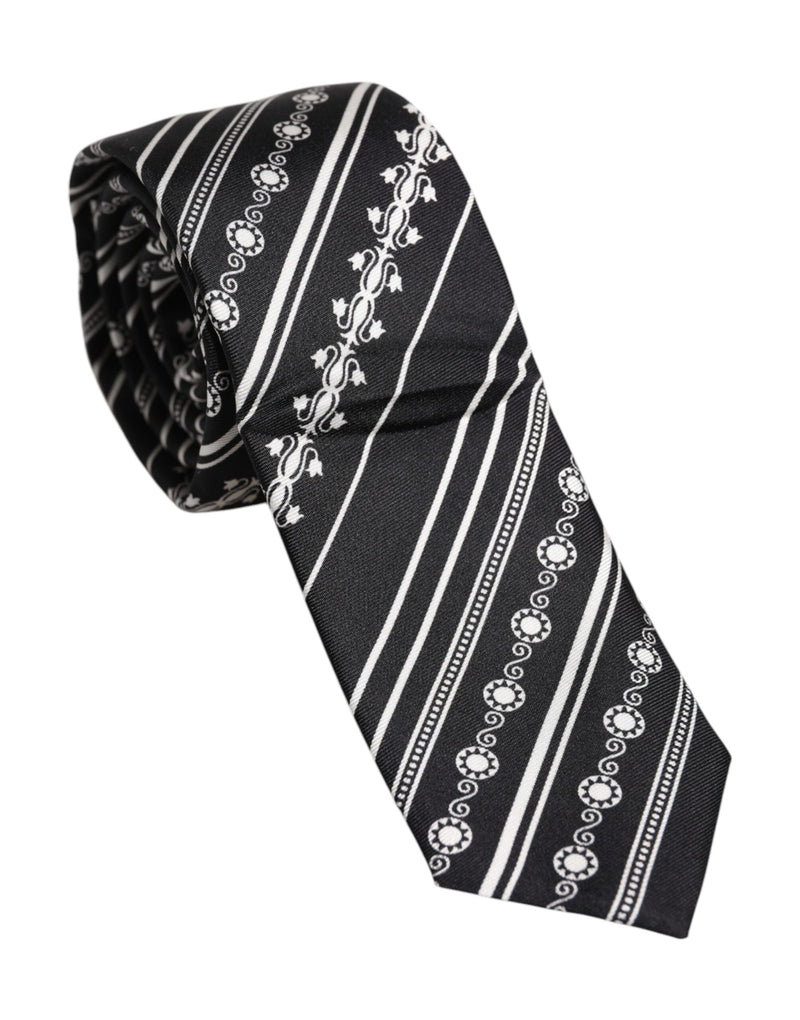 Black White Stripes Silk Adjustable Necktie Tie-Dolce & Gabbana-LabelTerrace.com