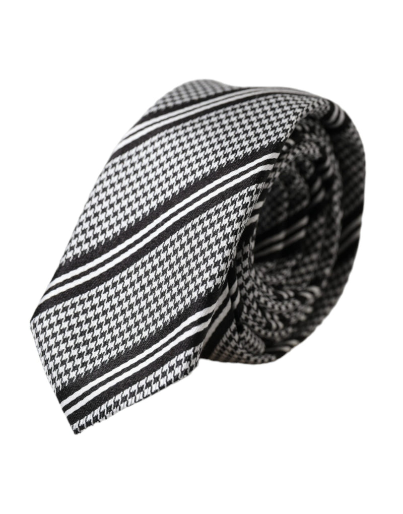 Black White Stripes Silk Adjustable Tie-Dolce & Gabbana-LabelTerrace.com