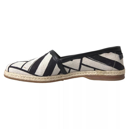 Black White Stripes Slip On Espadrille Shoes-Dolce & Gabbana-LabelTerrace.com
