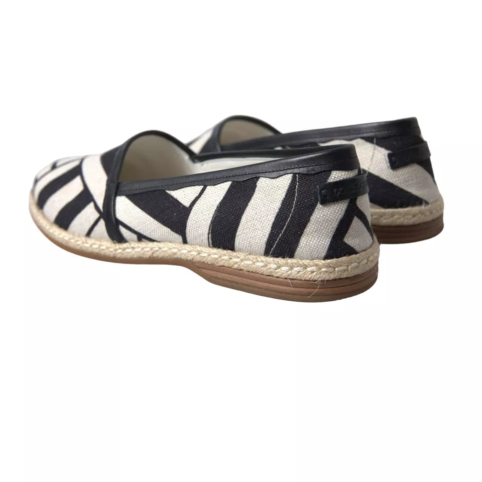 Black White Stripes Slip On Espadrille Shoes-Dolce & Gabbana-LabelTerrace.com