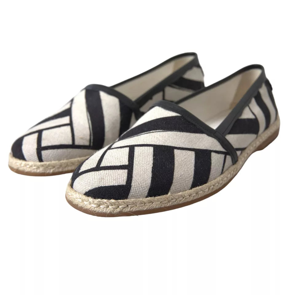 Black White Stripes Slip On Espadrille Shoes-Dolce & Gabbana-LabelTerrace.com