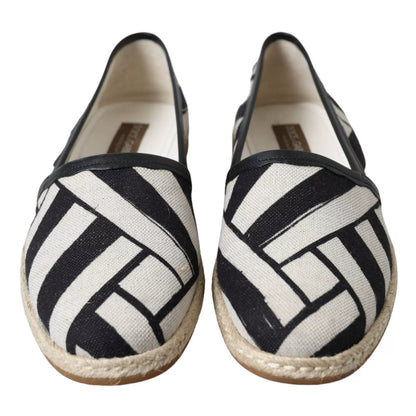 Black White Stripes Slip On Espadrille Shoes-Dolce & Gabbana-LabelTerrace.com