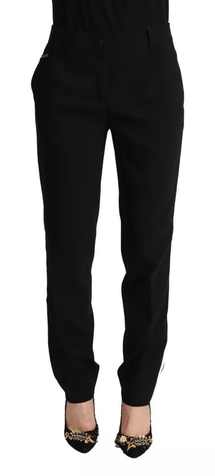 Black White Stripes Wool Tapered Pants-Dolce & Gabbana-LabelTerrace.com