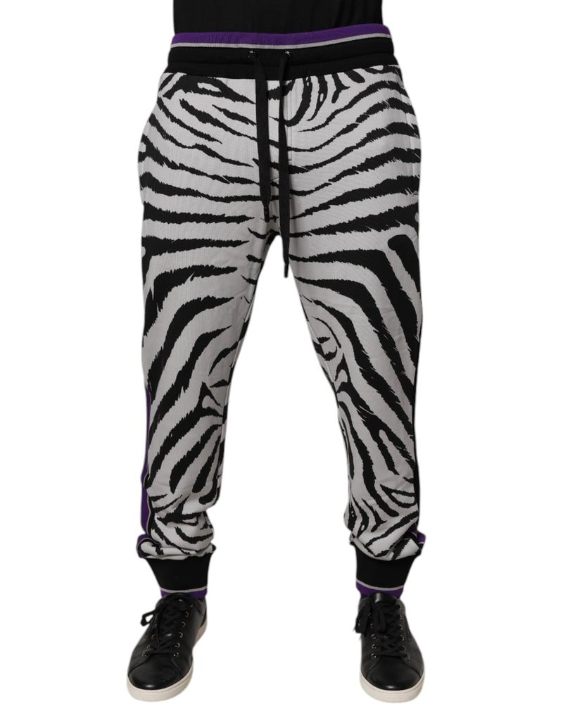 Black White Zebra Men Jogger Sweatpants Pants-Dolce & Gabbana-LabelTerrace.com