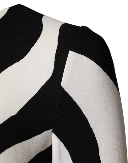 Black White Zebra Viscose Sheath Midi Dress