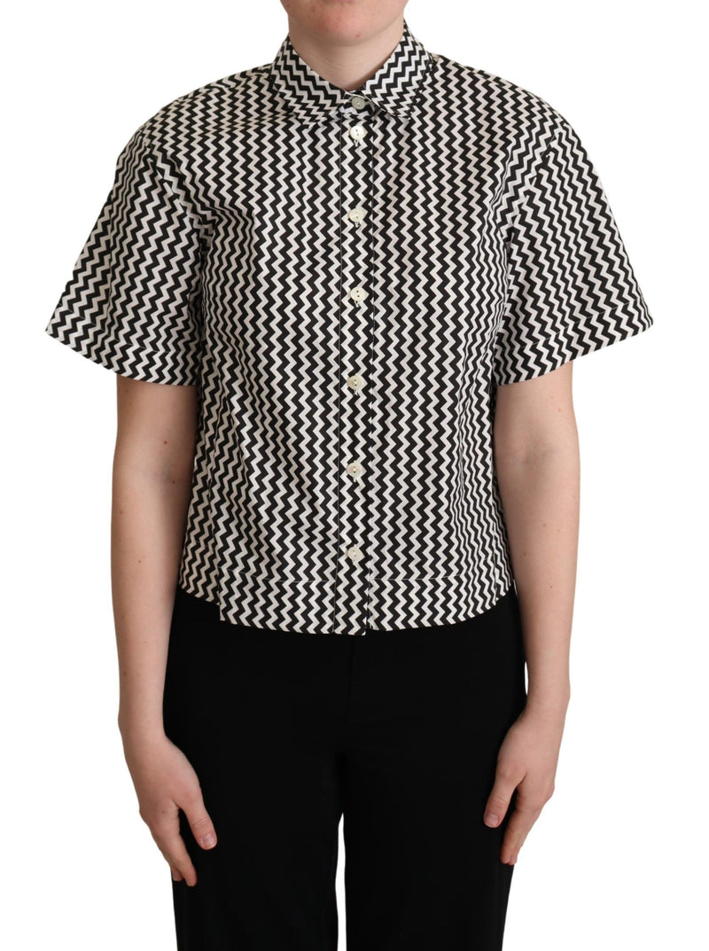 Black White Zigzag Collar Cotton Top Shirt-Dolce & Gabbana-LabelTerrace.com