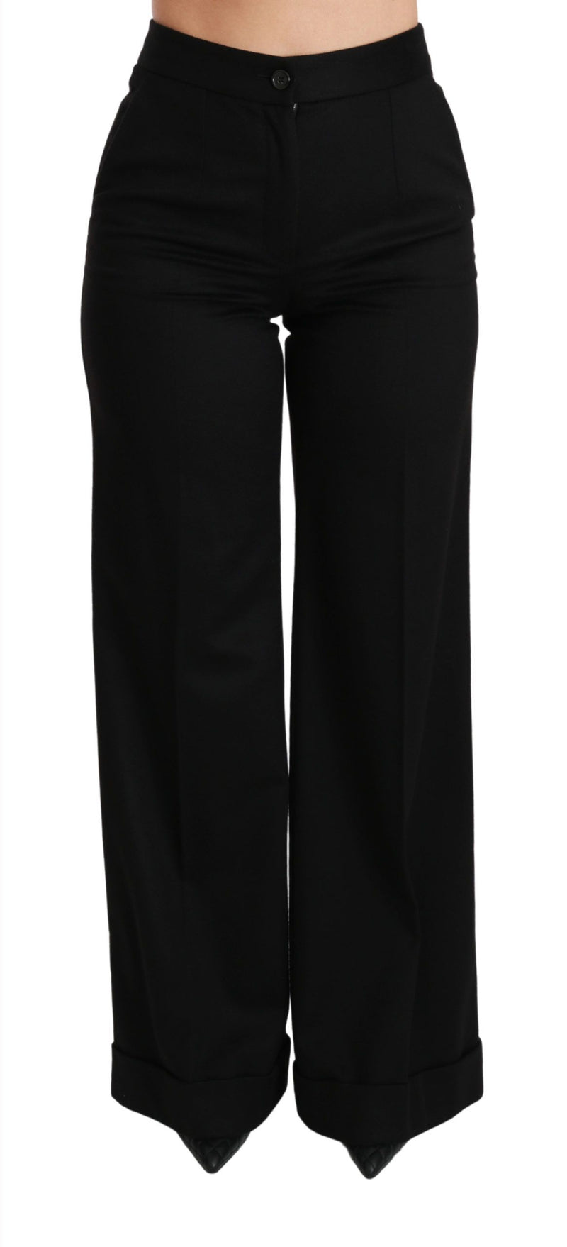 Black Wide Leg Flared Trouser Cashmere Pants-Dolce & Gabbana-LabelTerrace.com