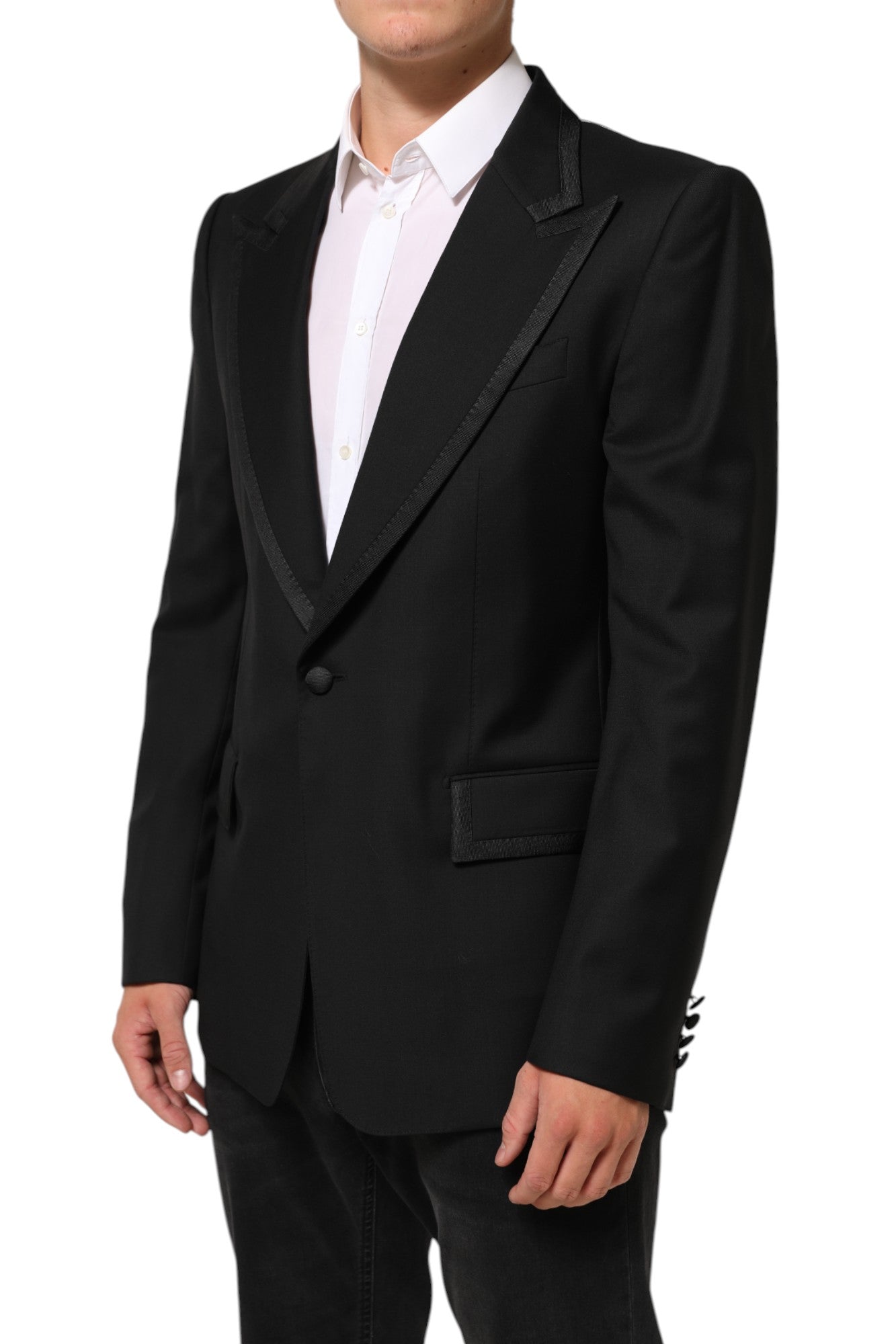 Black Wool 1 Button Suit Jacket Men Blazer-Dolce & Gabbana-LabelTerrace.com