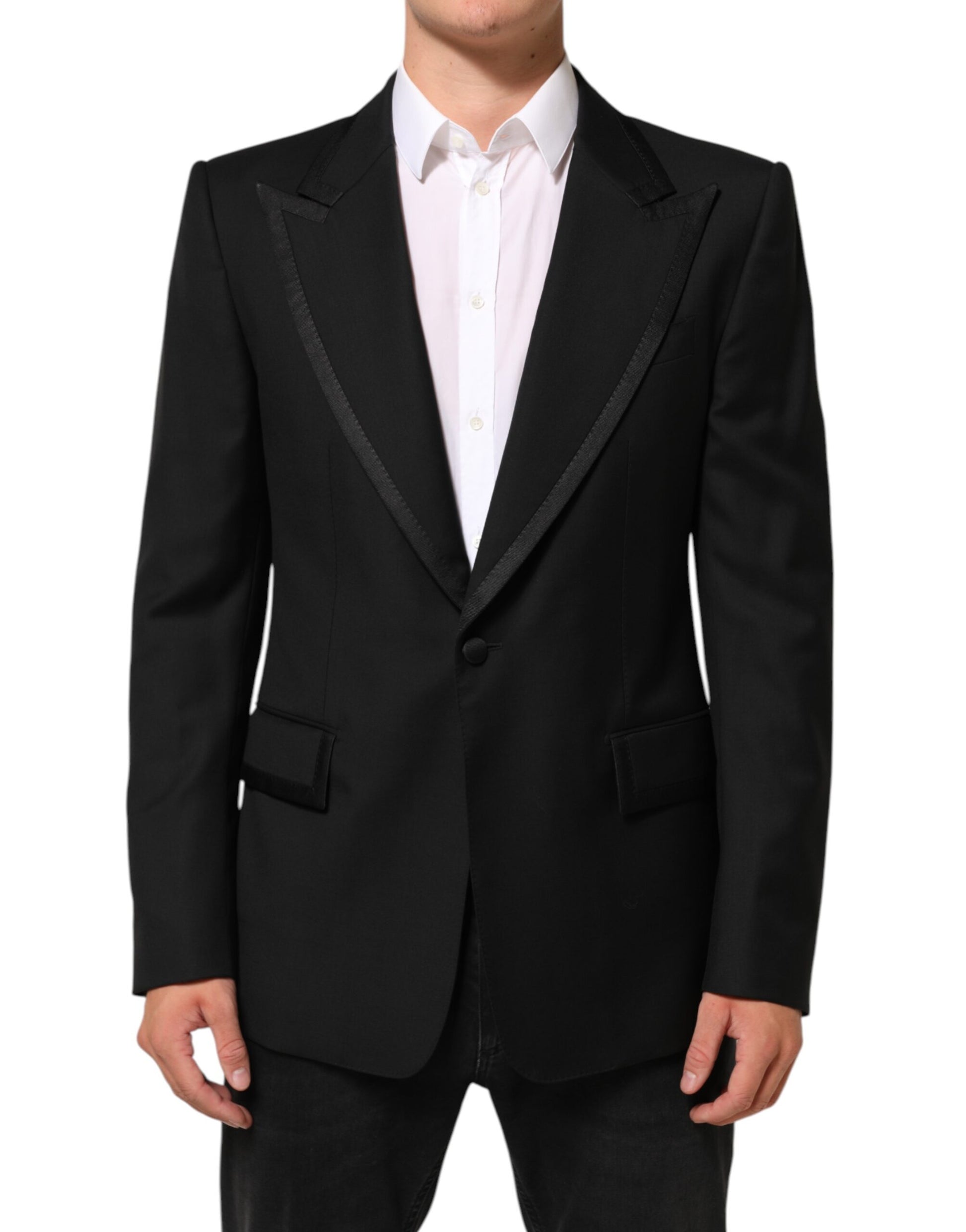 Black Wool 1 Button Suit Jacket Men Blazer-Dolce & Gabbana-LabelTerrace.com