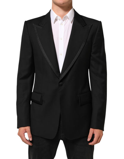 Black Wool 1 Button Suit Jacket Men Blazer-Dolce & Gabbana-LabelTerrace.com