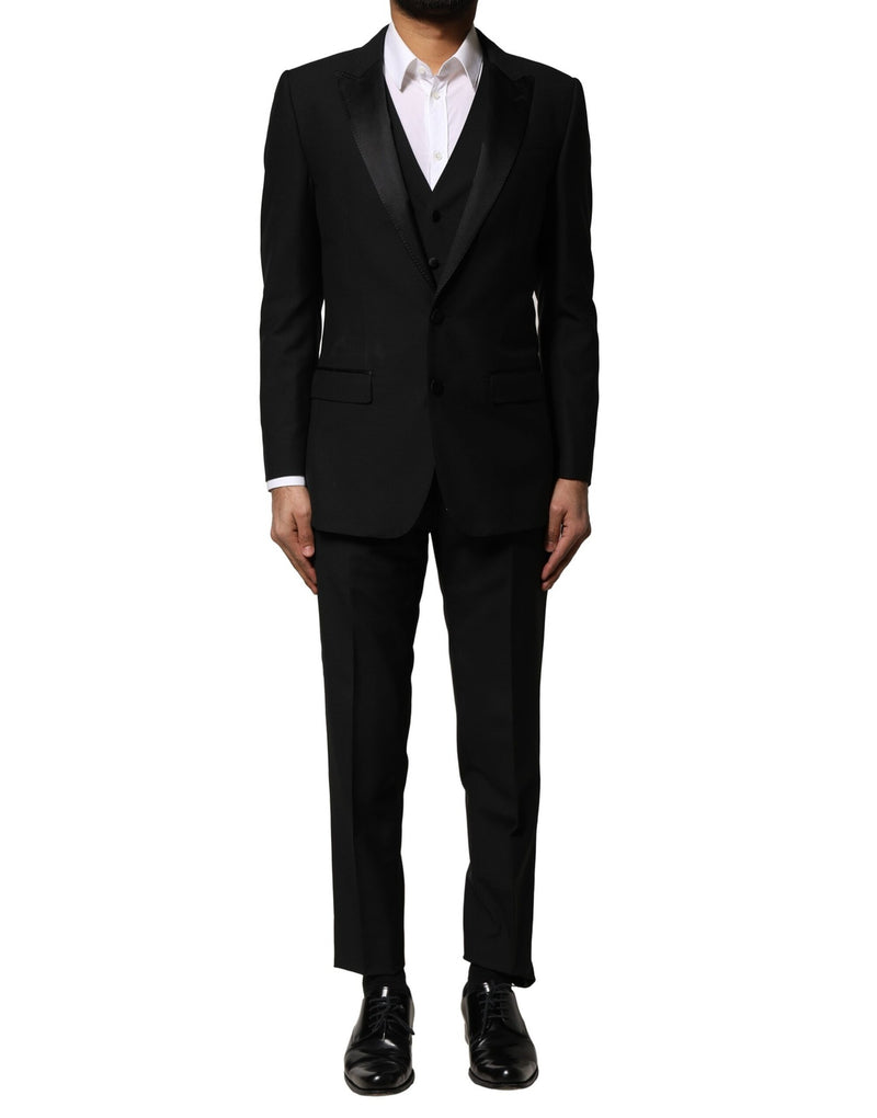 Black Wool 3 Piece Single Breasted Suit-Dolce & Gabbana-LabelTerrace.com