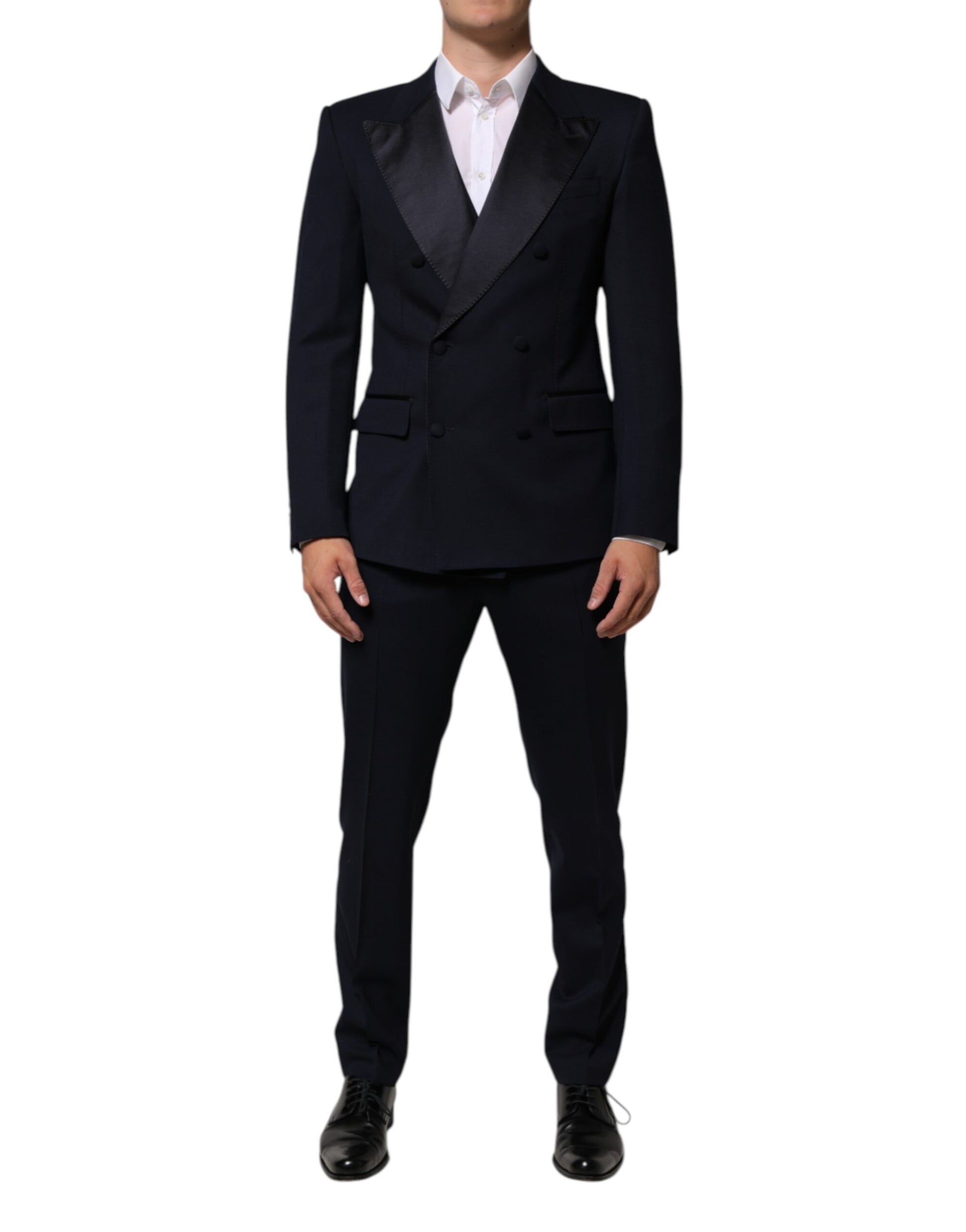 Black Wool 3 Piece Slim Fit Formal Men Suit-Dolce & Gabbana-LabelTerrace.com