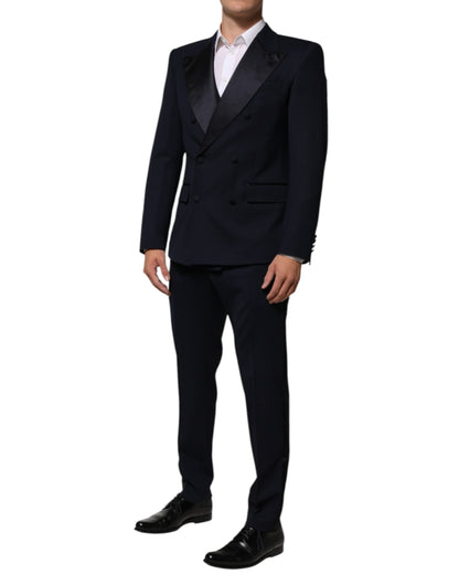 Black Wool 3 Piece Slim Fit Formal Men Suit-Dolce & Gabbana-LabelTerrace.com