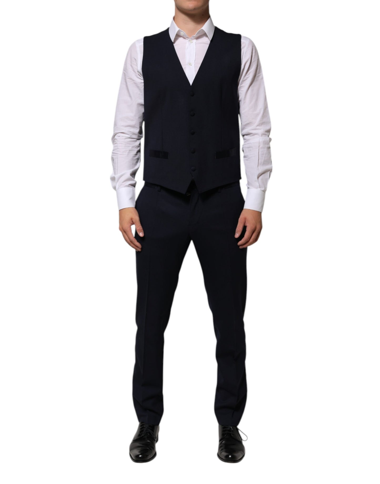Black Wool 3 Piece Slim Fit Formal Men Suit-Dolce & Gabbana-LabelTerrace.com
