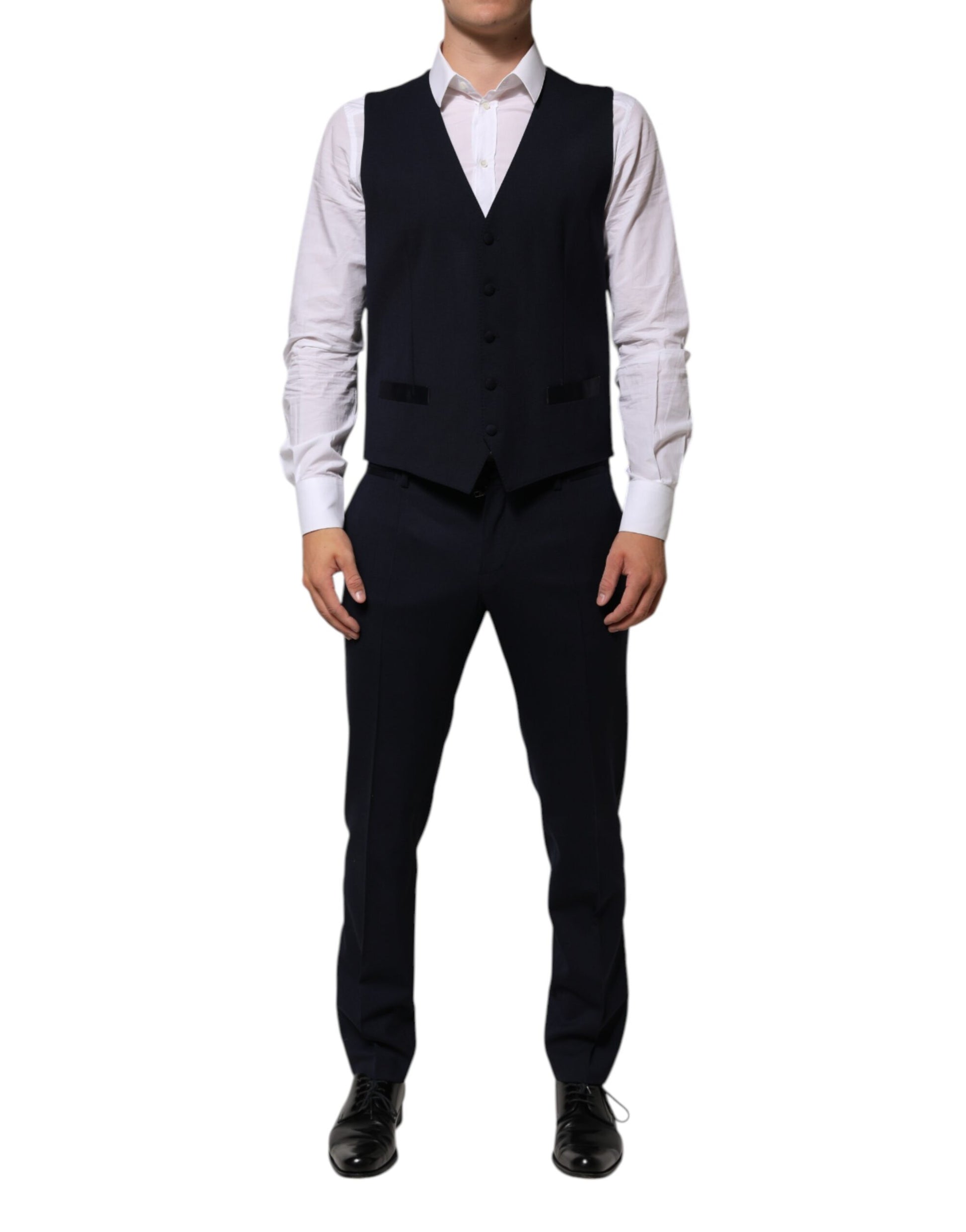 Black Wool 3 Piece Slim Fit Formal Men Suit-Dolce & Gabbana-LabelTerrace.com