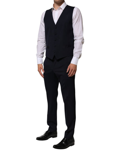 Black Wool 3 Piece Slim Fit Formal Men Suit-Dolce & Gabbana-LabelTerrace.com