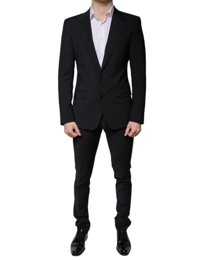 Black Wool 3 Piece Slim Fit Formal Men Suit-Dolce & Gabbana-LabelTerrace.com