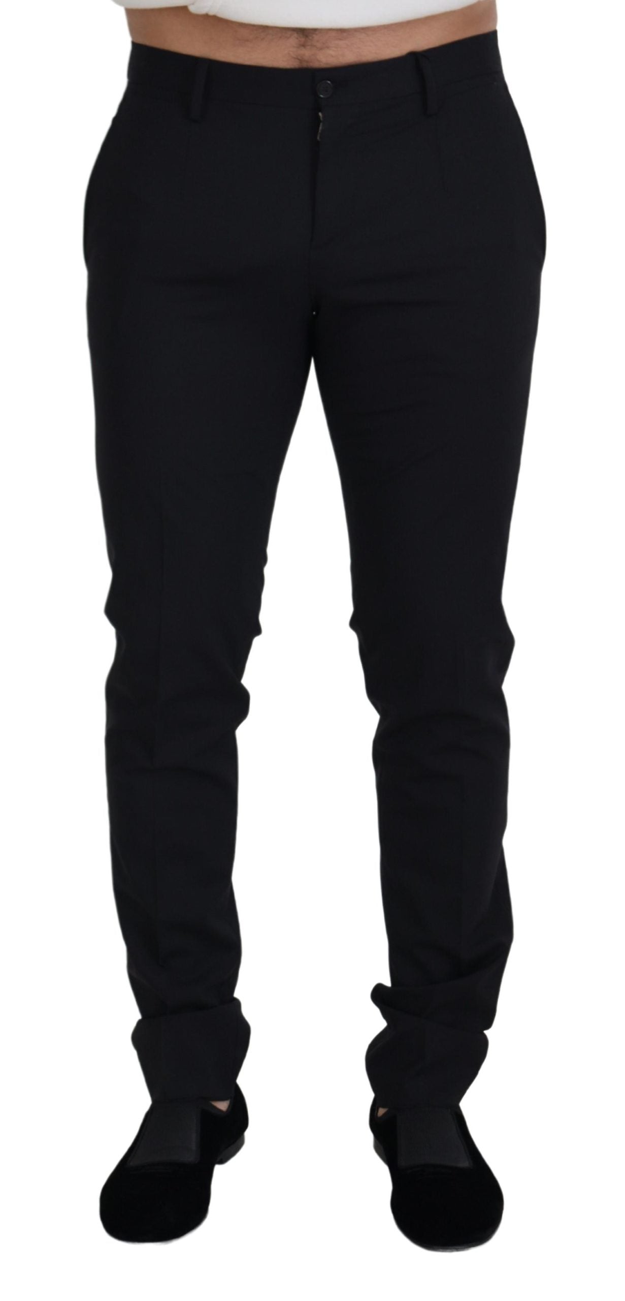 Black Wool Chino Formal Pants-Dolce & Gabbana-LabelTerrace.com