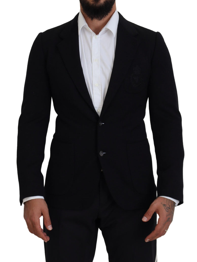 Black Wool Crown Slim Fit Jacket Blazer-Dolce & Gabbana-LabelTerrace.com
