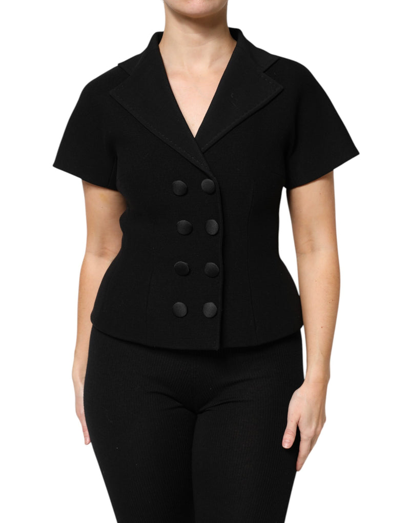 جاكيت من الصوف الأسود مزدوج الصدر