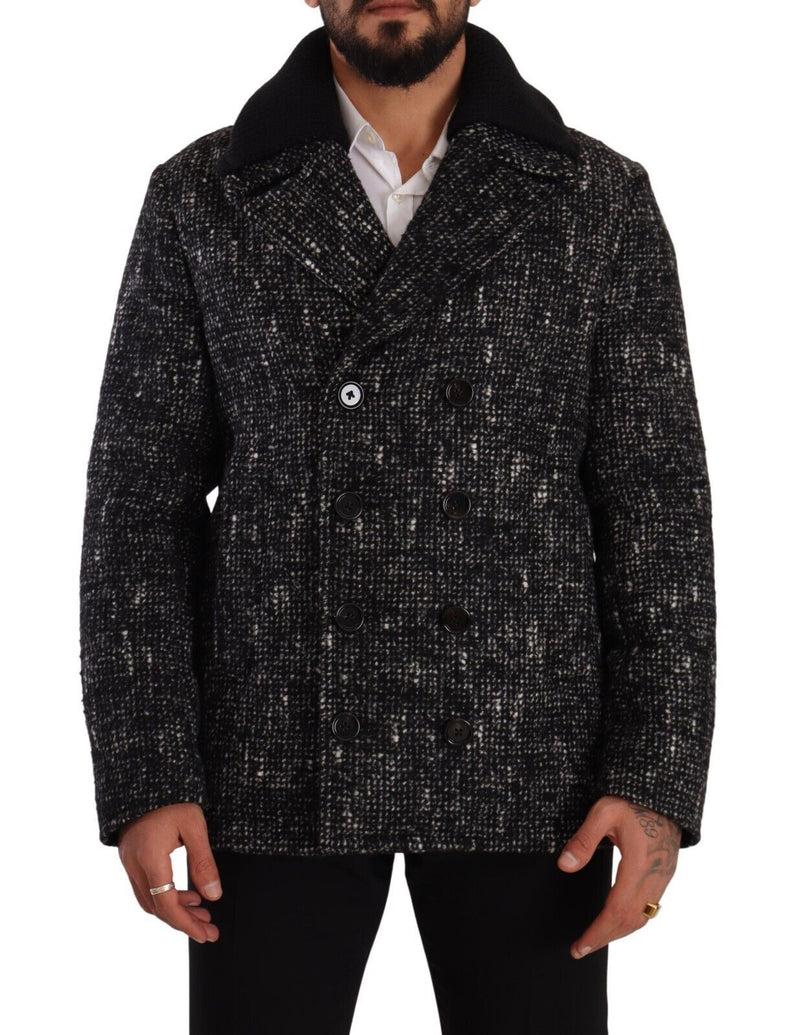 Black Wool Double Breasted Coat Men Jacket-Dolce & Gabbana-LabelTerrace.com
