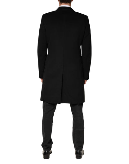 Black Wool Double Breasted TrenchCoat Jacket